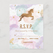 Pastel Unicorn Birthday Party RSVP Uitnodiging Briefkaart (Voorkant)