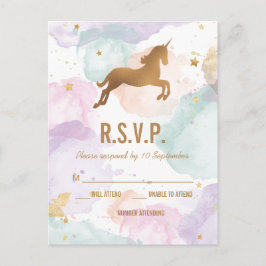 Pastel Unicorn Birthday Party RSVP Uitnodiging Briefkaart