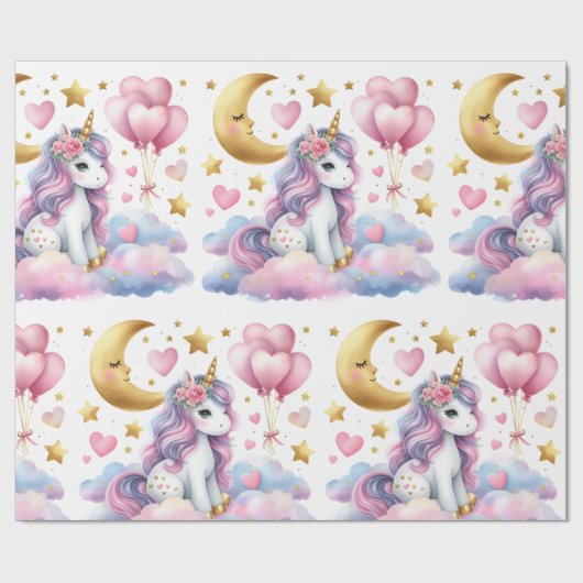 Pastel Unicorn Cadeaupapier (Vlak)