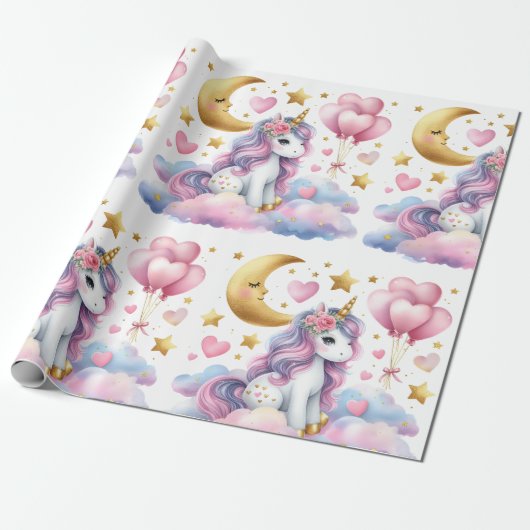 Pastel Unicorn Cadeaupapier (Uitgerold)