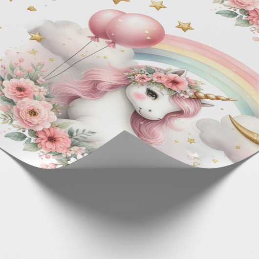 Pastel Unicorn Cadeaupapier (Hoek)