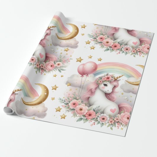 Pastel Unicorn Cadeaupapier (Uitgerold)