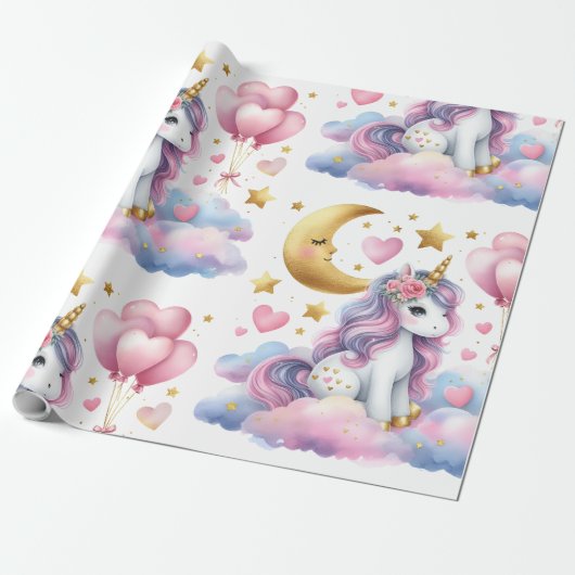 Pastel Unicorn Cadeaupapier (Uitgerold)