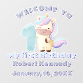 Pastel Unicorn First Birthday Celebration Date Raamsticker (Vel)