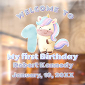 Pastel Unicorn First Birthday Celebration Date Raamsticker (Vel 2)