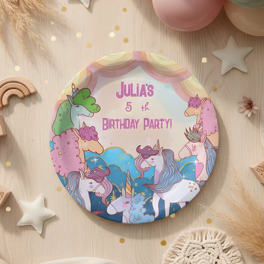 Pastel Unicorn Kids Birthday Papieren Bordje