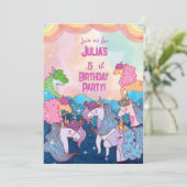 Pastel Unicorn Kids Birthday Uitnodiging (Staand voorkant)