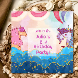 Pastel Unicorn Kids Birthday Uitnodiging