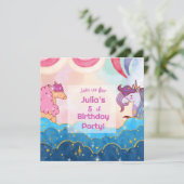Pastel Unicorn Kids Birthday Uitnodiging (Staand voorkant)