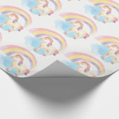 Pastel Unicorn op cloud, regenboogverlooppapier Cadeaupapier (Hoek)