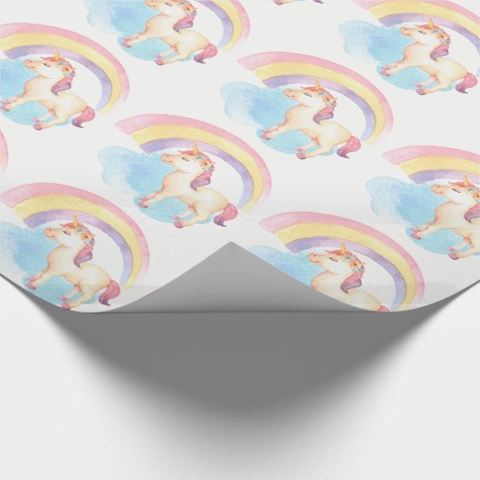 Pastel Unicorn op cloud, regenboogverlooppapier Cadeaupapier (Hoek)