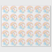 Pastel Unicorn op cloud, regenboogverlooppapier Cadeaupapier (Vlak)