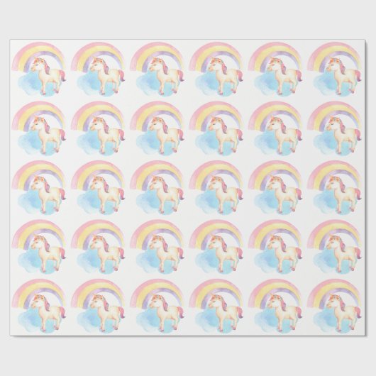 Pastel Unicorn op cloud, regenboogverlooppapier Cadeaupapier (Vlak)