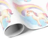 Pastel Unicorn op cloud, regenboogverlooppapier Cadeaupapier (Rol Hoek)