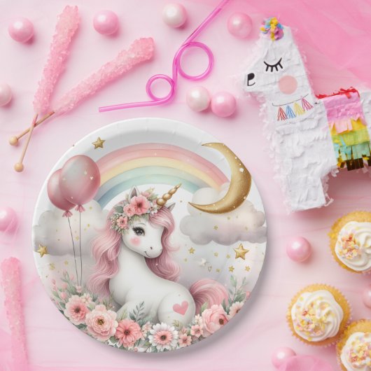 Pastel Unicorn Papieren Bordje (Feest)