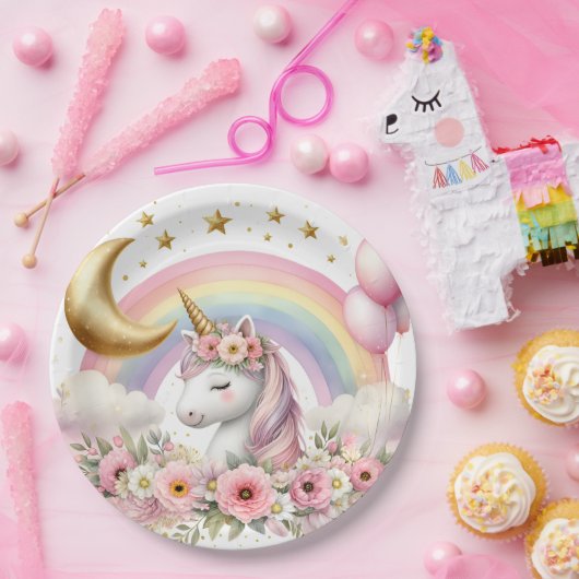 Pastel Unicorn Papieren Bordje (Feest)