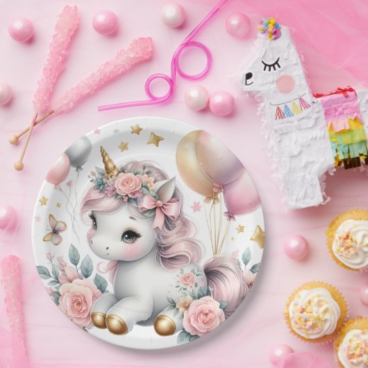 Pastel Unicorn Papieren Bordje (Feest)