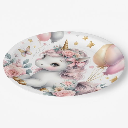 Pastel Unicorn Papieren Bordje (Gekanteld)
