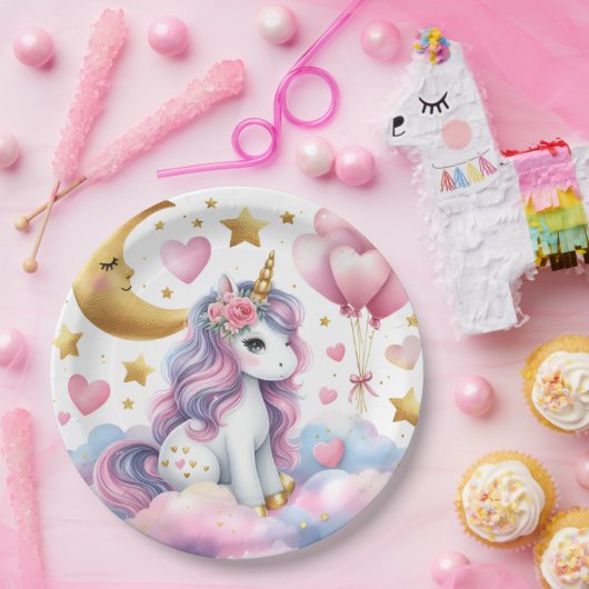 Pastel Unicorn Papieren Bordje (Feest)