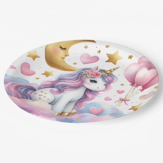 Pastel Unicorn Papieren Bordje (Gekanteld)