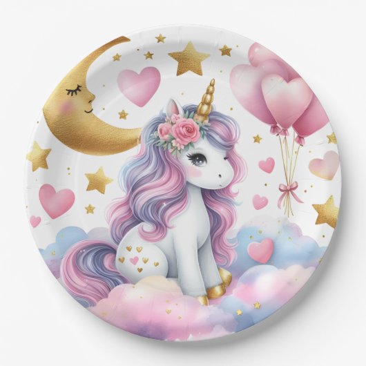Pastel Unicorn Papieren Bordje (Voorkant)