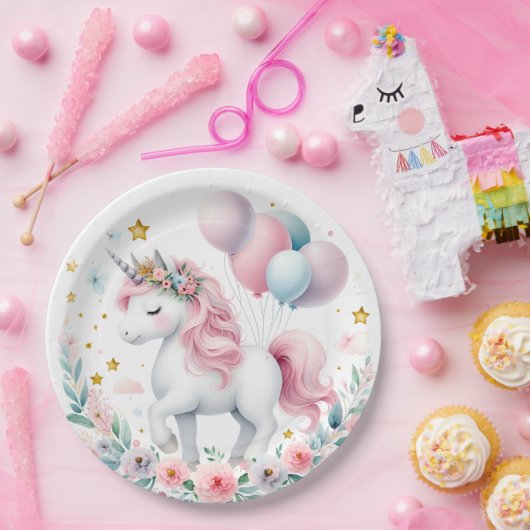 Pastel Unicorn Papieren Bordje (Feest)