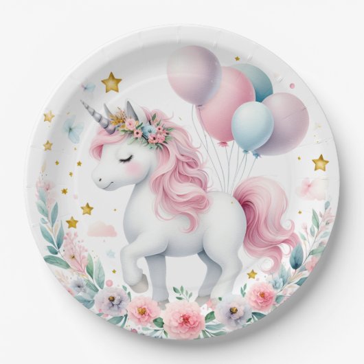 Pastel Unicorn Papieren Bordje (Voorkant)