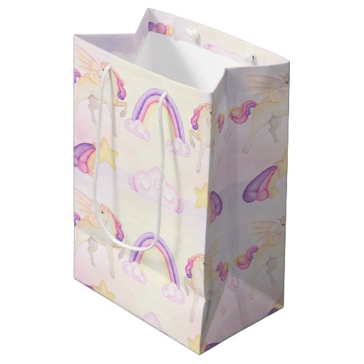 Pastel Unicorn Pegasus Medium Cadeauzakje (Voorkant Gekanteld)