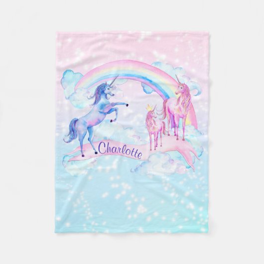 Pastel Unicorn Personalized Fleece Unicorn Blanket (Voorkant)