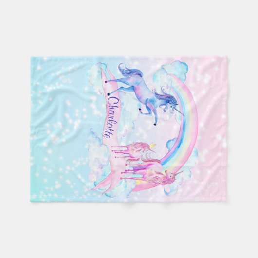 Pastel Unicorn Personalized Fleece Unicorn Blanket Deken (Voorkant (Horizontaal))