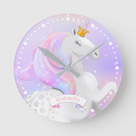 Pastel Unicorn Princess Ronde Klok (Voorkant)