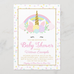 Pastel Unicorn Rainbow Baby Girl Shower Kaart