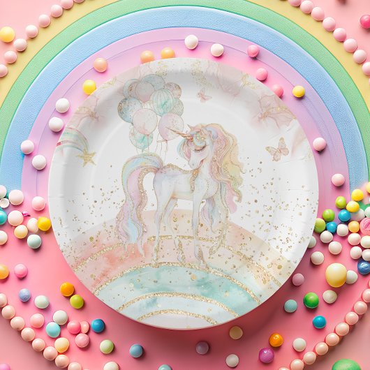 Pastel Unicorn Rainbow Birthday Papieren Bordje