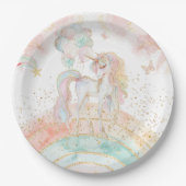 Pastel Unicorn Rainbow Birthday Papieren Bordje (Voorkant)