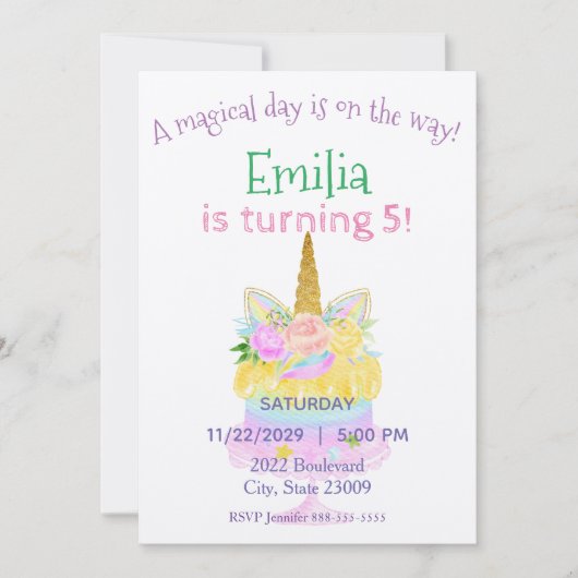 Pastel Unicorn Rainbow Birthday Uitnodiging (Voorkant)