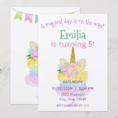 Pastel Unicorn Rainbow Birthday Uitnodiging (Voorkant / Achterkant)