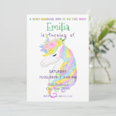 Pastel Unicorn Rainbow Birthday Uitnodiging (Staand voorkant)