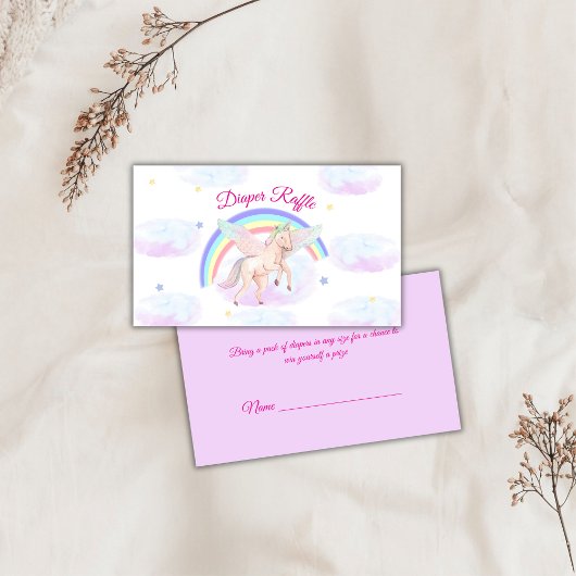Pastel Unicorn Rainbow Diaper Raffle Baby Shower Informatiekaartje