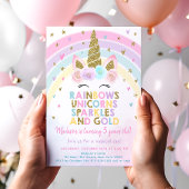 Pastel Unicorn Rainbow Sparkles Birthday Kaart