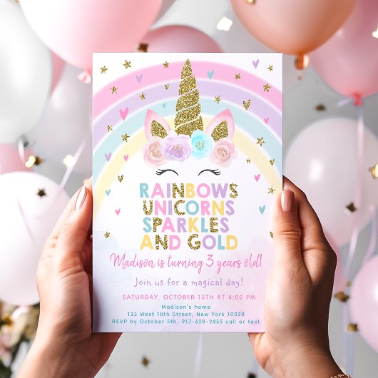 Pastel Unicorn Rainbow Sparkles Birthday Kaart