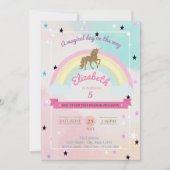 Pastel, Unicorn, Rainbow Stars Birthday Invitation Kaart (Voorkant)