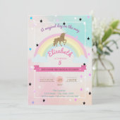 Pastel, Unicorn, Rainbow Stars Birthday Invitation Kaart (Staand voorkant)