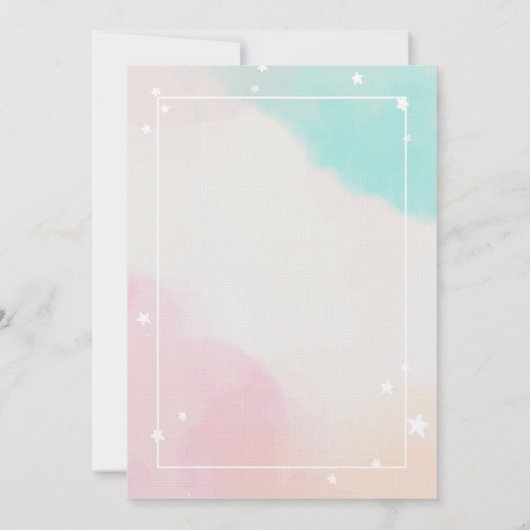 Pastel, Unicorn, Rainbow Stars Birthday Invitation Kaart (Achterkant)