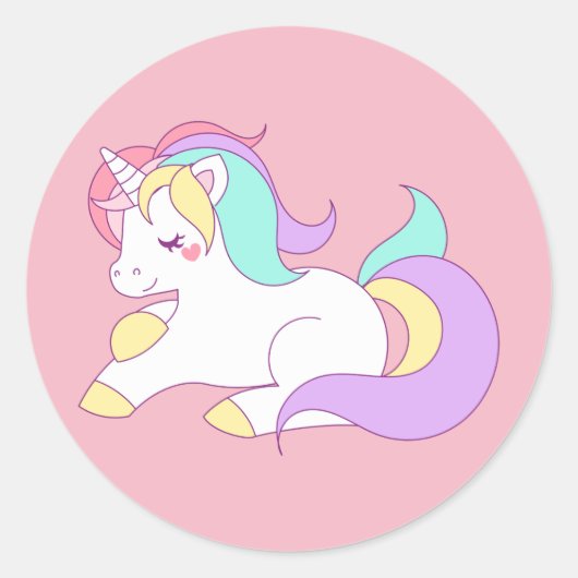 Pastel unicorn ronde sticker (Voorkant)