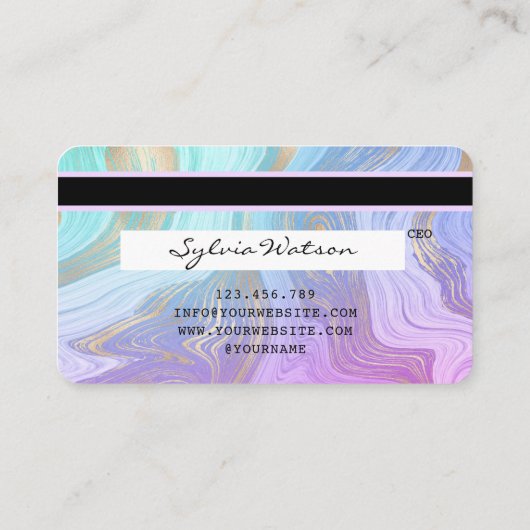 pastel unicorn roze Liquid Gold Marble Credit Kaar Visitekaartje (Achterkant)