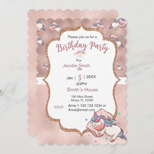 Pastel Unicorn Slaapgroet Kaart (Voorkant / Achterkant)