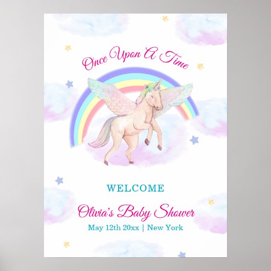 Pastel Unicorn Star Rainbow Baby Shower Welcome Poster (Voorkant)