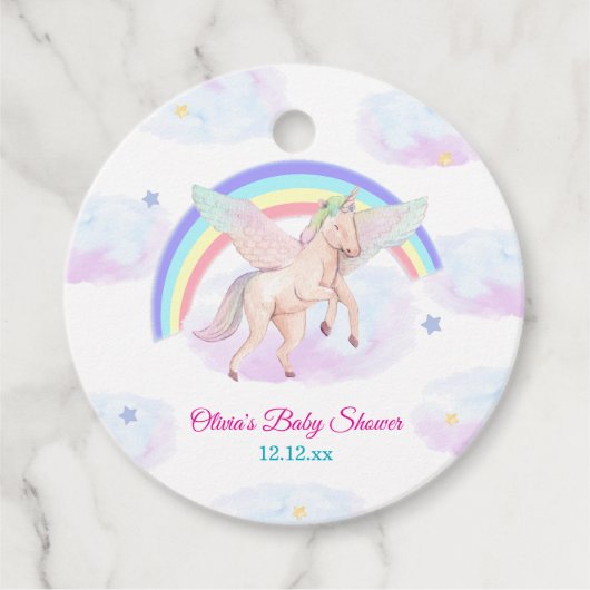 Pastel Unicorn Star Rainbow Fairytale Baby shower Bedankjes Labels (Voorkant)