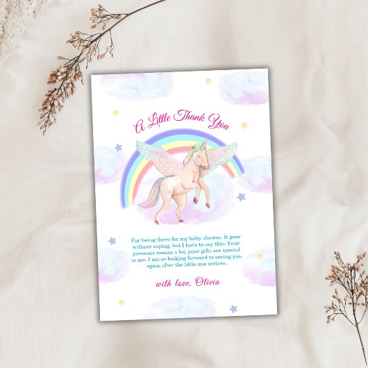 Pastel Unicorn Star Rainbow Fairytale Baby Shower  Bedankkaart