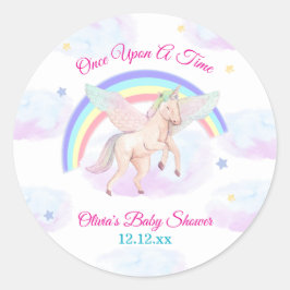 Pastel Unicorn Star Rainbow Fairytale Baby Shower  Ronde Sticker